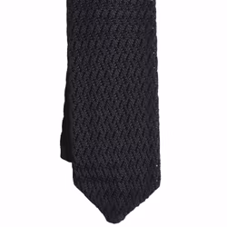 Zigzag Solid Knitted Silk Tie - Black