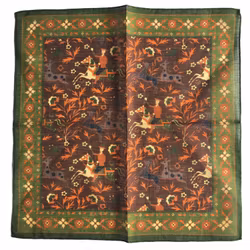 The Hunt Linen/Cotton Pocket Square - Brown/Green/Orange