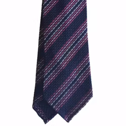 Regimental Silk Grenadine Tie - Untipped - Navy Blue/Pink/White
