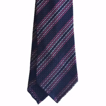 Regimental Silk Grenadine Tie - Untipped - Navy Blue/Pink/White