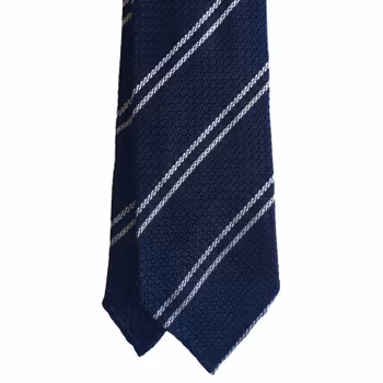 Regimental Silk Grenadine Tie - Untipped - Navy Blue/White