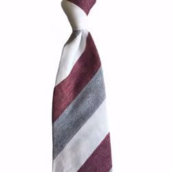 Regimental Cotton/Silk Tie - Untipped - Burgundy/White/Burgundy