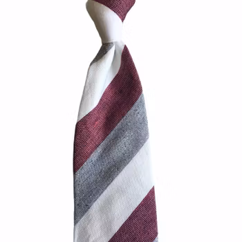 Regimental Cotton/Silk Tie - Untipped - Burgundy/White/Burgundy
