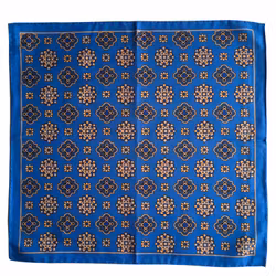 Medallion Silk/Cotton Pocket Square - Light Blue/Beige