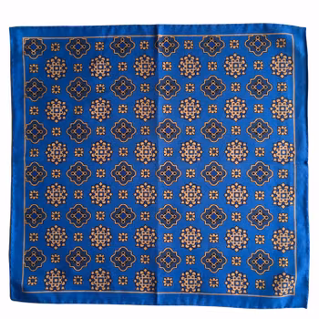 Medallion Silk/Cotton Pocket Square - Light Blue/Beige