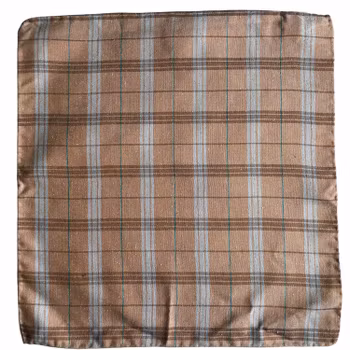 Plaid Silk Pocket Square - Orange/Beige/Turquoise