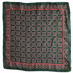 Medallion Linen Pocket Square - Green/Pink