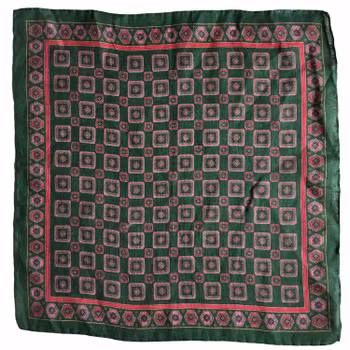 Medallion Linen Pocket Square - Green/Pink
