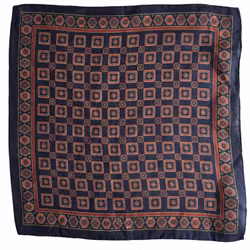Medallion Linen Pocket Square - Navy Blue/Burgundy/Rust
