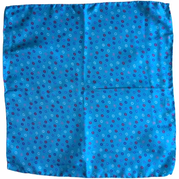 Small Floral Printed Silk Pocket Square - Turquoise/Pink/White/Light Blue