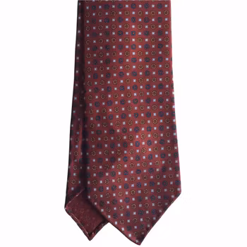 Small Floral Printed Silk Tie - Untipped -  Burgundy/Red/Light Blue/Orange