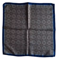 Medallion Printed Silk Pocket Square - Beige/Navy Blue (45x45)