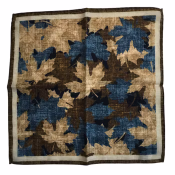 Autumn Leaf Wool Pocket Square - Beige/Brown/Blue