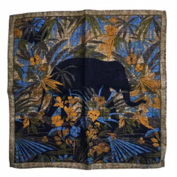 Elephant Wool Pocket Square - Beige/Blue/Mustard/Green
