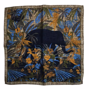 Elephant Wool Pocket Square - Beige/Blue/Mustard/Green