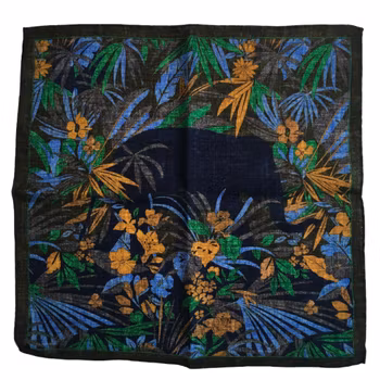 Elephant Wool Pocket Square - Green/Grey/Light Blue/Mustard