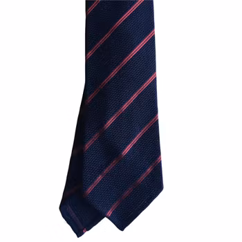 Regimental Wool Grenadine Tie - Untipped - Navy Blue/Red