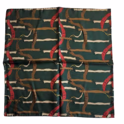 Braid Printed Silk Pocket Square - Dark Green/Brown/Red/Cream (40x40)