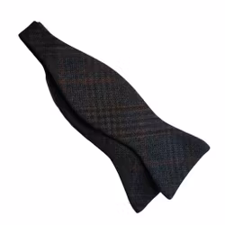 Plaid Wool Bow Tie - Dark Grey/Brown