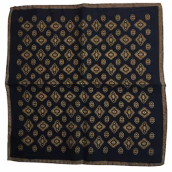 Medallion Wool Pocket Square - Navy Blue/Brown