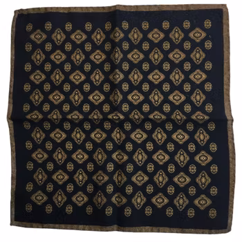 Medallion Wool Pocket Square - Navy Blue/Brown