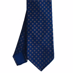 Floral Ancient Madder Silk Tie - Untipped - Navy Blue/Light Blue/Mustard/Burgundy