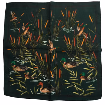 Ducks and Reed Wool Pocket Square - Dark Green