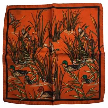 Ducks and Reed Wool Pocket Square - Orange