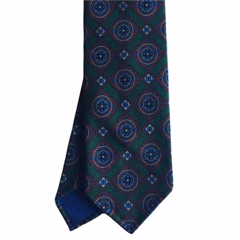 Large Medallion Ancient Madder Silk Tie - Untipped - Green