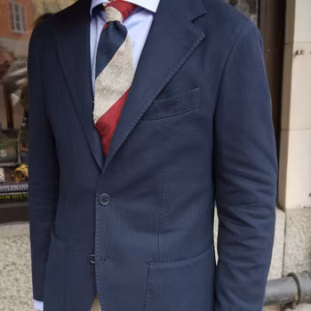 Blockstripe Shantung Grenadine Tie - Untipped - Navy Blue/Red/Beige