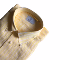 Smalrandig Linneskjorta - Button Down - Gul/Vit