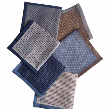 Small Floral Linen Pocket Square -Navy Blue/Light Blue