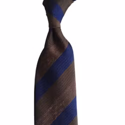 Regimental Shantung Tie - Untipped - Brown/Beige/Navy Blue