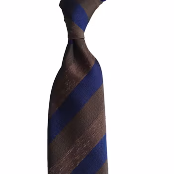 Regimental Shantung Tie - Untipped - Brown/Beige/Navy Blue