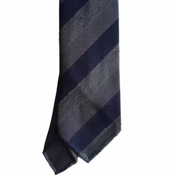 Regimental Shantung Tie - Untipped - Grey/Navy Blue