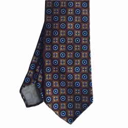Medallion Ancient Madder Silk Tie - Untipped - Light Brown/Burgundy