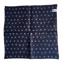Paisley/Polka Linen Pocket Square - Double - Navy Blue/Green