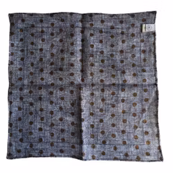 Paisley/Polka Linen Pocket Square - Double - Light Blue/Navy Blue