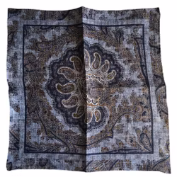 Paisley/Polka Linen Pocket Square - Double - Light Blue/Navy Blue