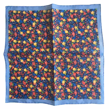 Multi Floral Linen Pocket Square - Navy Blue
