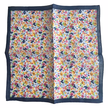 Multi Floral Linen Pocket Square - White