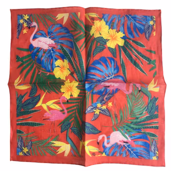 Flamingo Linen Pocket Square - Red