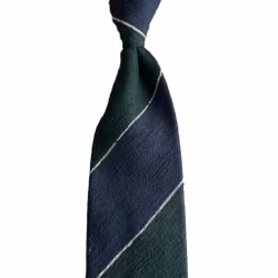 Blockstripe Shantung Tie - Untipped - Dark Green/White/Navy Blue
