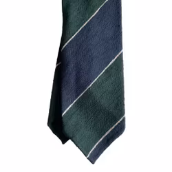 Blockstripe Shantung Tie - Untipped - Dark Green/White/Navy Blue