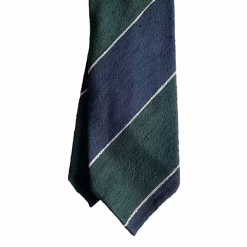 Blockstripe Shantung Tie - Untipped - Dark Green/White/Navy Blue