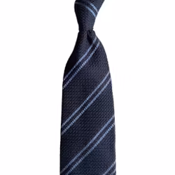 Regimental Silk Grenadine Tie - Untipped - Navy Blue/Light Blue