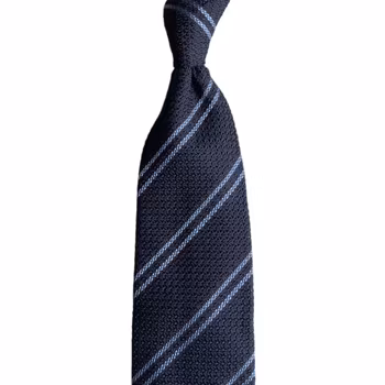 Regimental Silk Grenadine Tie - Untipped - Navy Blue/Light Blue