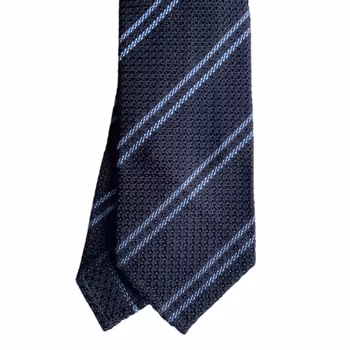 Regimental Silk Grenadine Tie - Untipped - Navy Blue/Light Blue