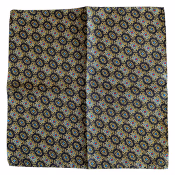 Medallion Silk Pocket Square - Navy Blue