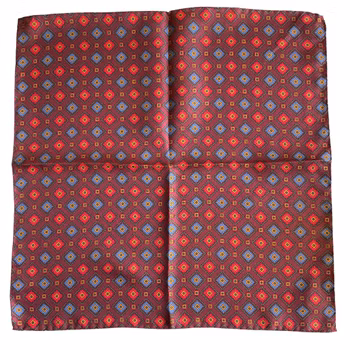 Medallion Vintage Silk Pocket Square - Wine Red/Blue